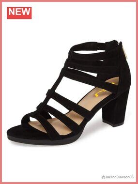 Women Chunky Mid High Heel Sandals Open Toe T-Strap Pumps Cutout Dress Party